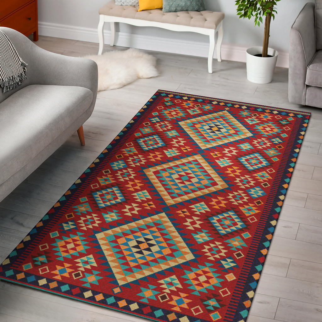 Geometric Red and Green Pattern Area Rug LT10 - Wonder Print Shop