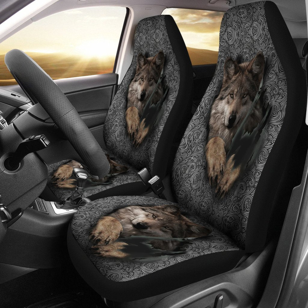 Gray Wolf Jumping Native American Car Seat Covers LT10 - Wonder Print Shop