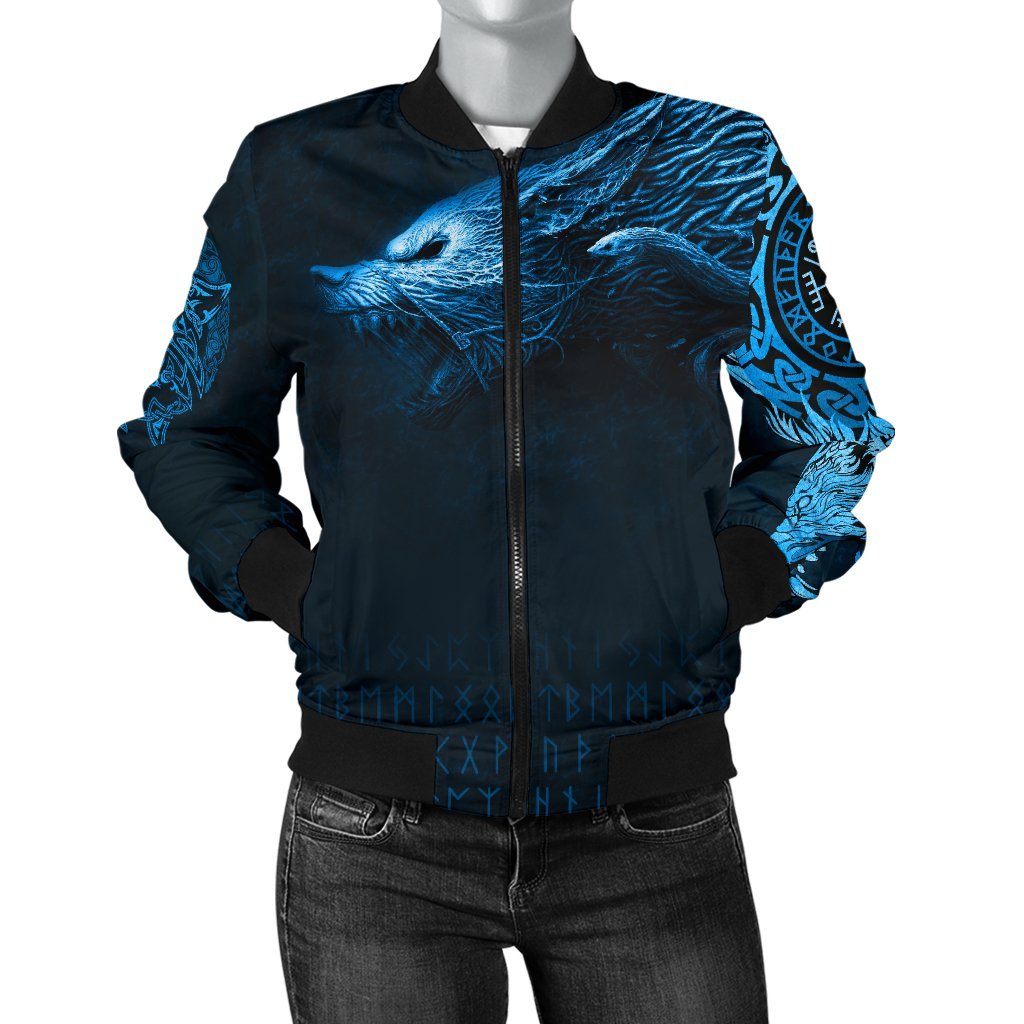 Viking Women's Bomber Jacket, Fenrir Wolf RLT12 - Wonder Print Shop