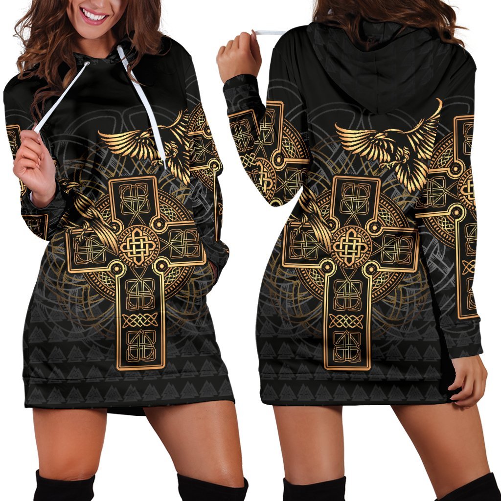 Viking Hoodie Dress Odin's Celtic Raven Tattoo RLT12 - Wonder Print Shop