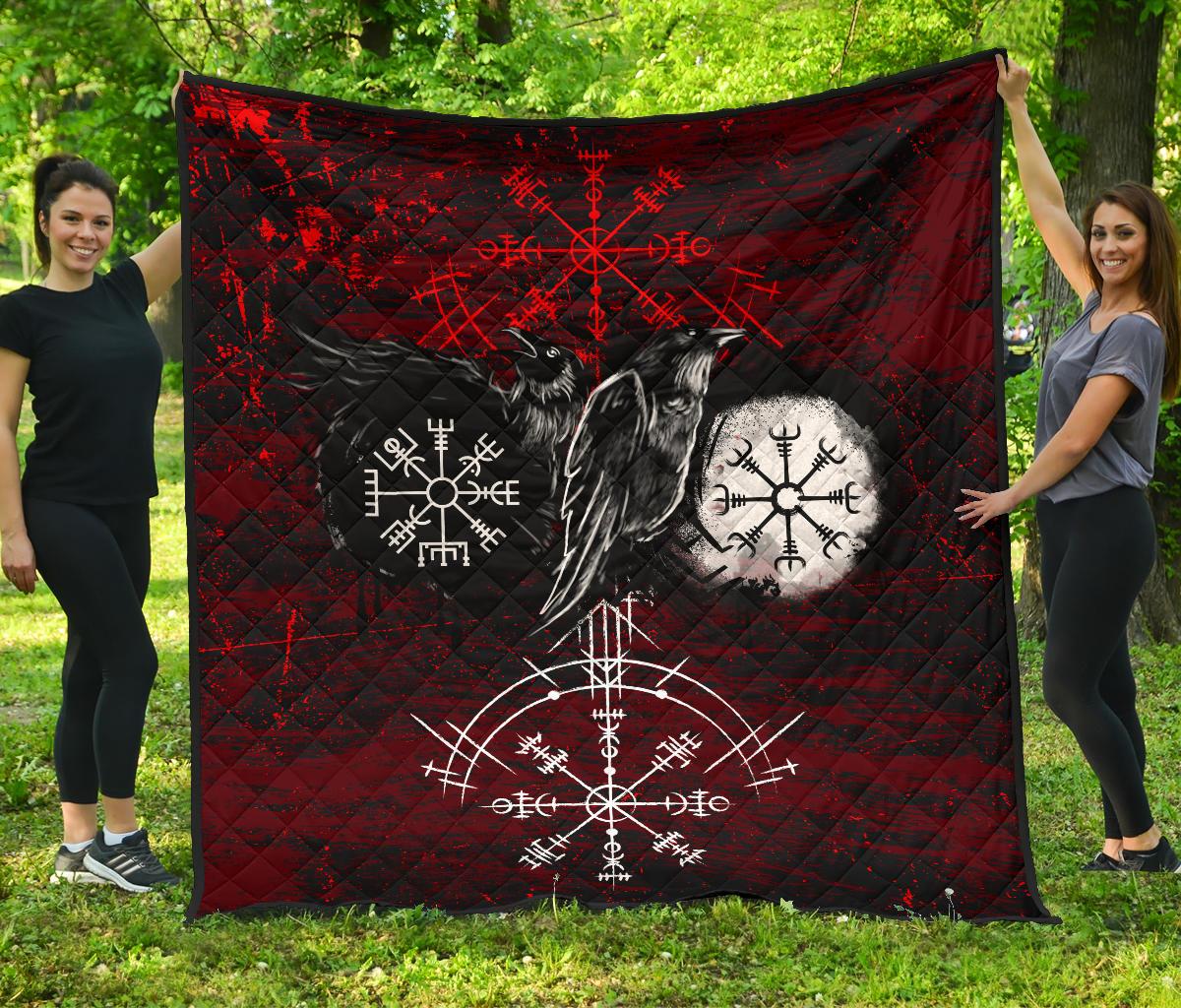 Viking Premium Quilt Raven Of Odin and Symbol Viking On Blood Background RLT12 - Wonder Print Shop