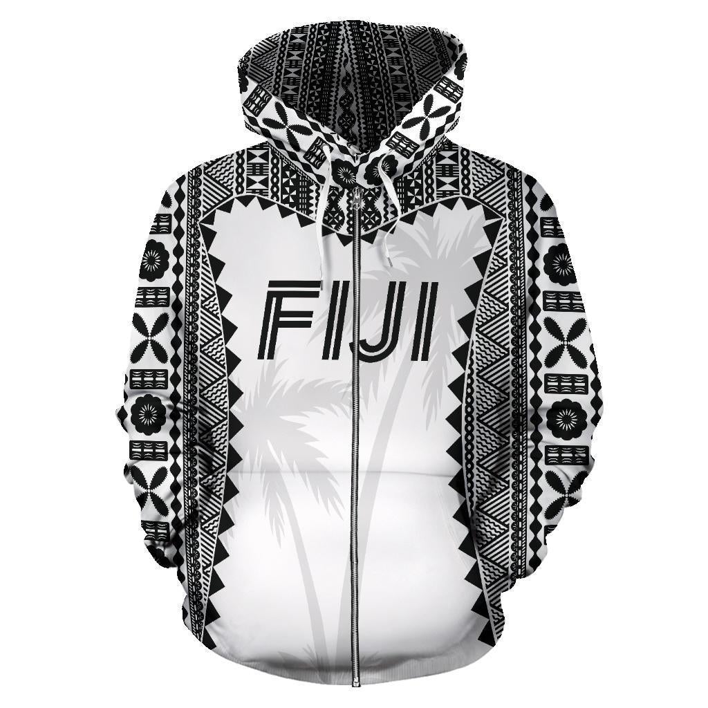 Fiji Tapa Zip Up Hoodie Fiji Coat Of Arms Coconut Tree - Wonder Print Shop