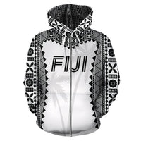 Fiji Tapa Zip Up Hoodie Fiji Coat Of Arms Coconut Tree - Wonder Print Shop
