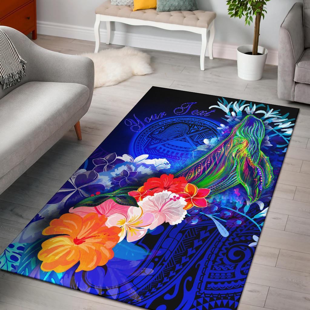 american-samoa-polynesian-custom-personalised-area-rug-humpback-whale-with-tropical-flowers-blue