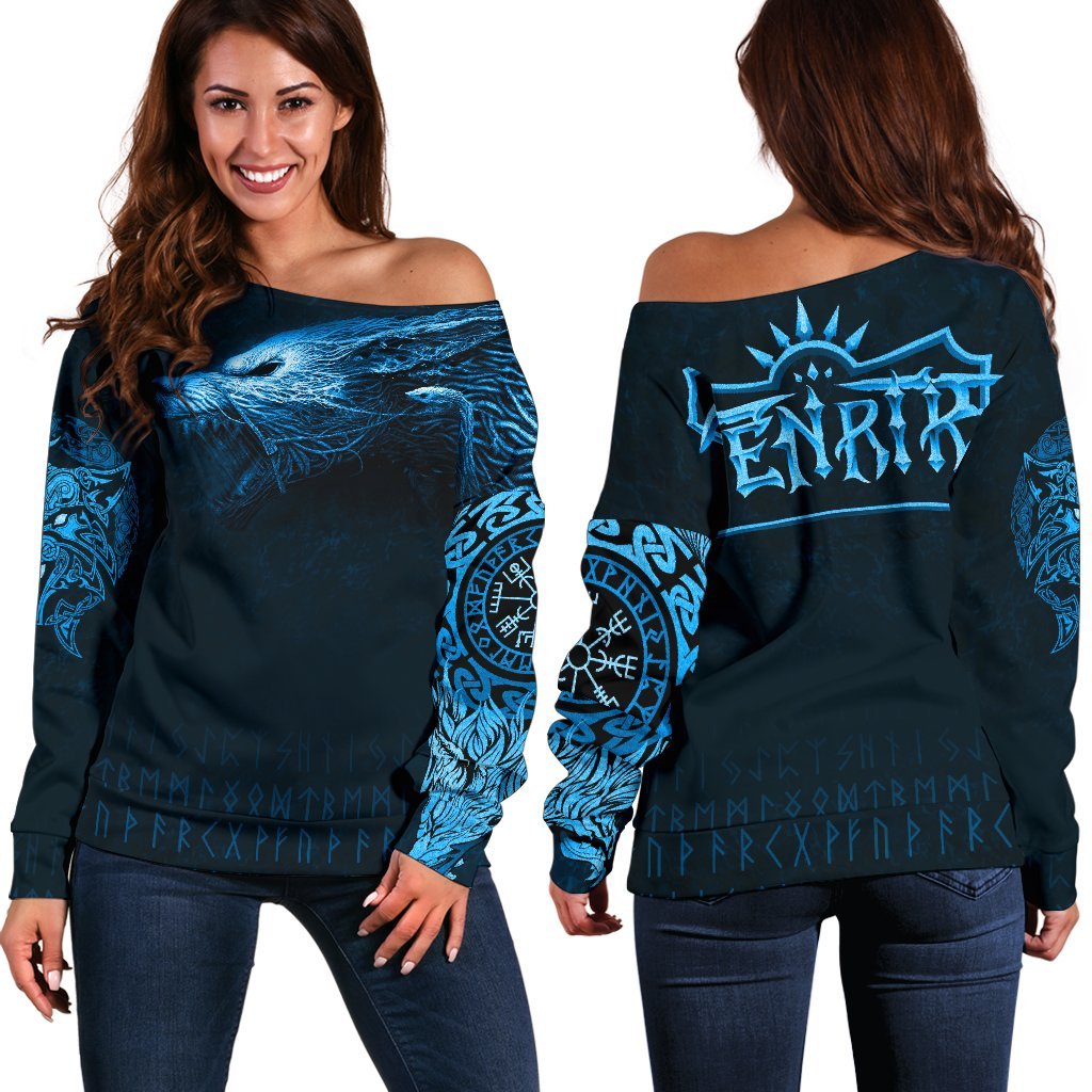 Viking Off Shoulder Sweater, Fenrir Wolf RLT12 - Wonder Print Shop