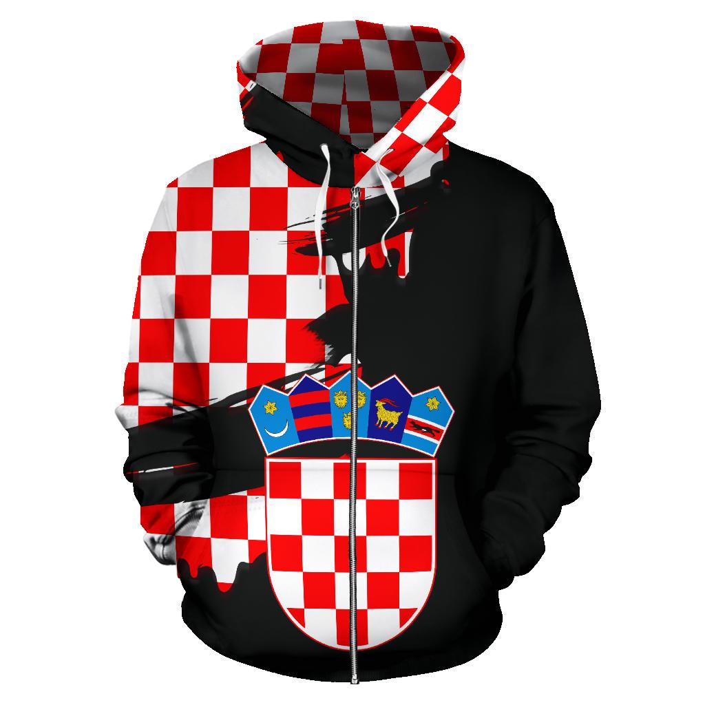 croatia-coat-of-arms-unique-all-over-zipper-hoodie-scratch-style-black
