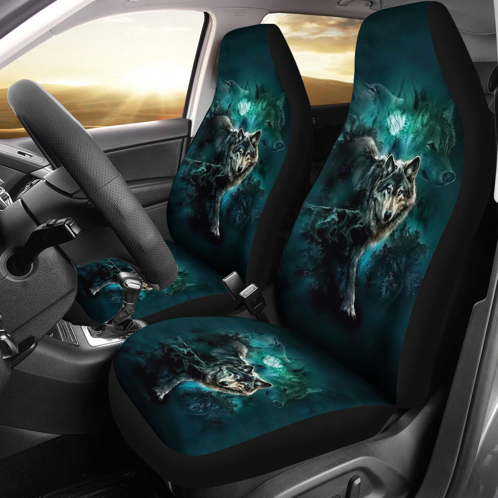 Green Wolf Forest Car Seat Covers LT10 - Wonder Print Shop