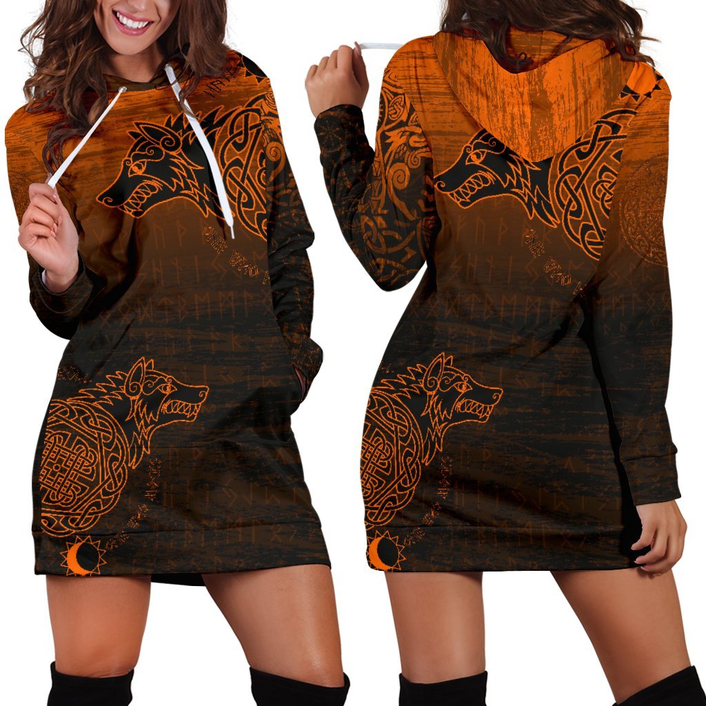 viking-womens-hoodie-dress-skoll-and-hati-orange