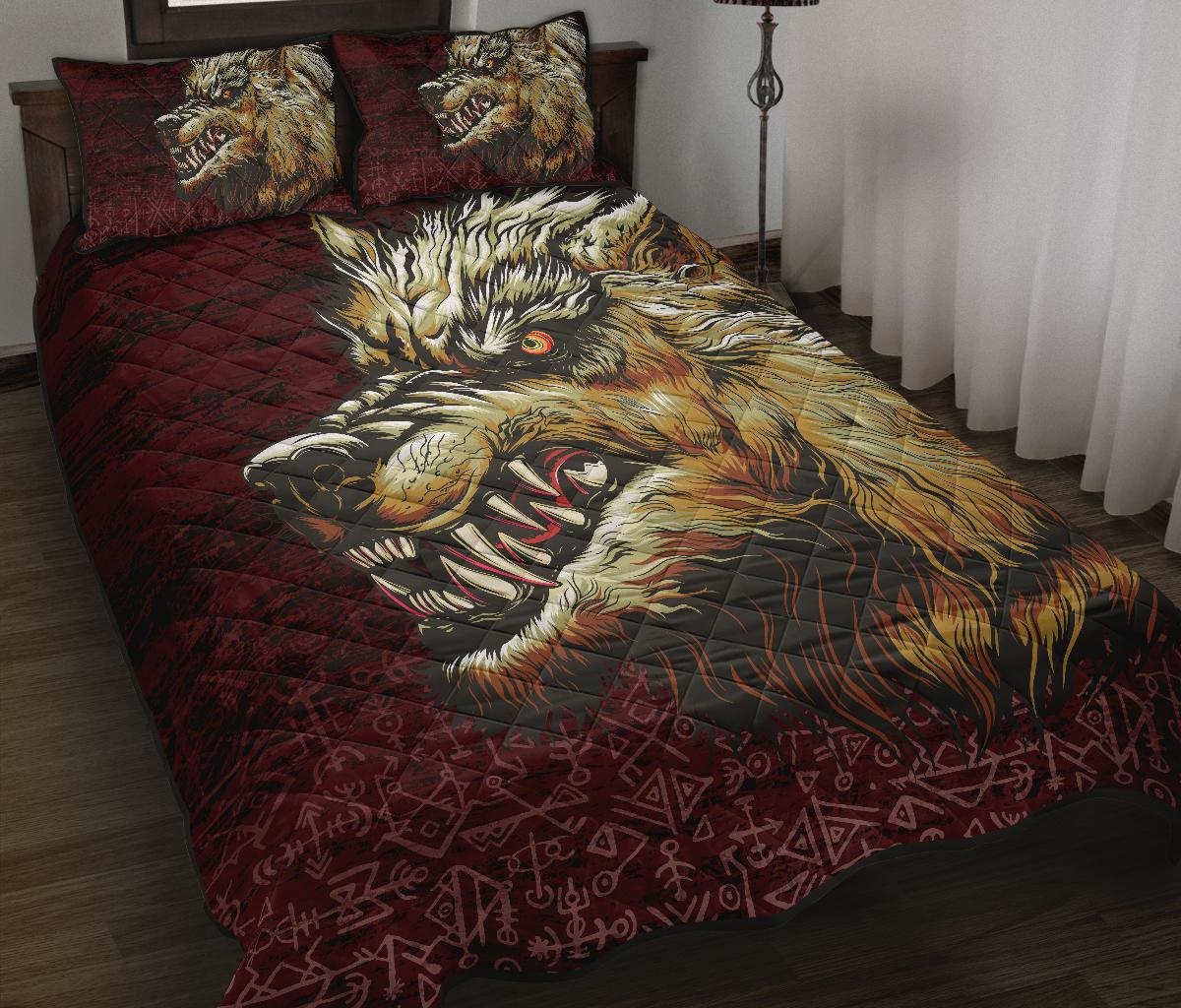 Viking Quilt Bed Set - Fenrir On The Blood Moon Background RLT12 - Wonder Print Shop