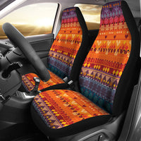 Colorful tribal seamless car seat covers with orange, purple, and teal geometric pattern