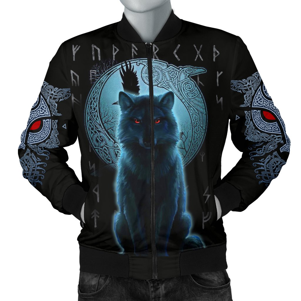 Viking Men's Bomber Jacket, Fenrir Viking Wolf and Moon RLT12 - Wonder Print Shop