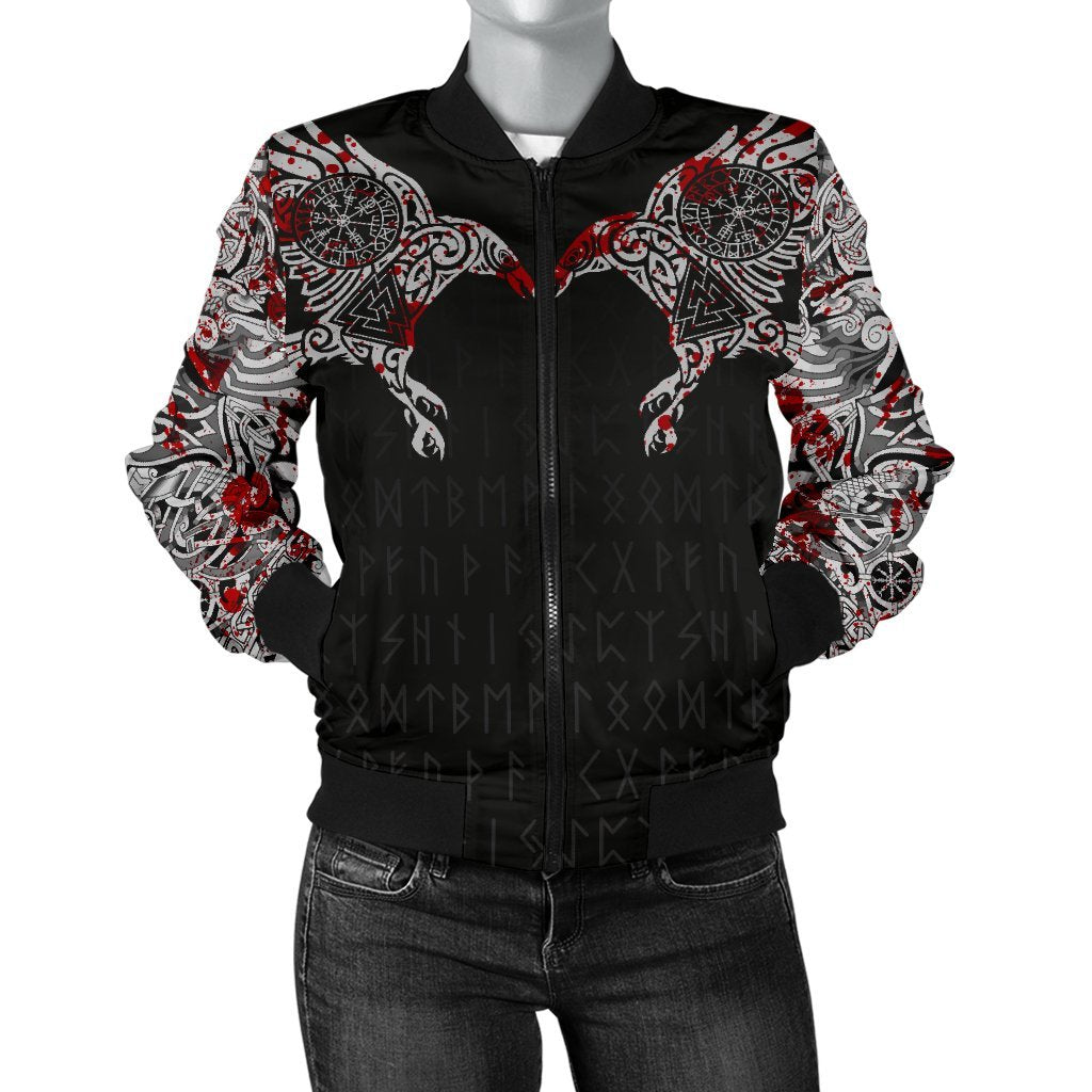 Viking Raven Tatoo Blood Ver 2 Women's Bomber Jacket A15 RLT12 - Wonder Print Shop