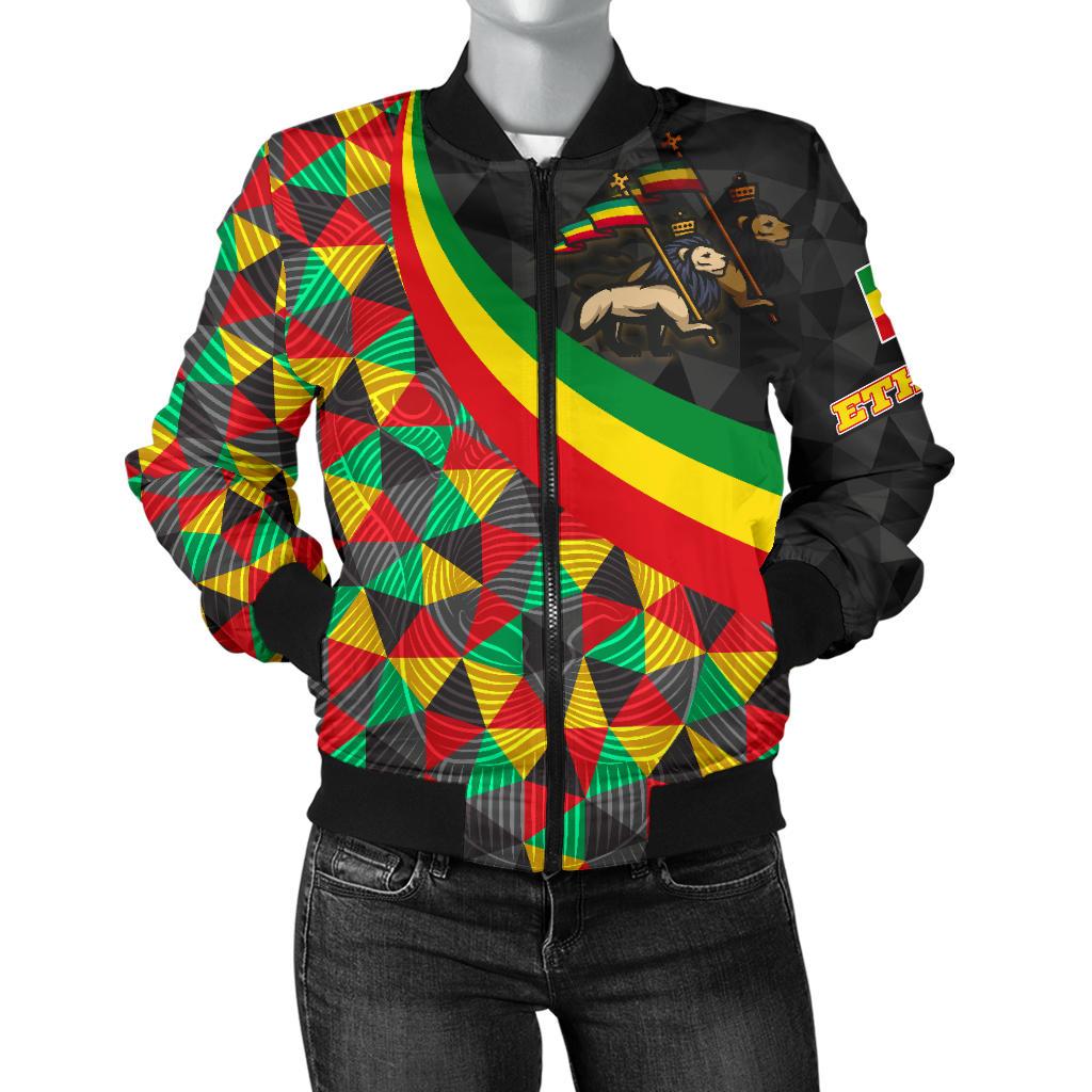 Ethiopia Women's Bomber Jacket - Ethiopia Rasta Lion - Wonder Print Shop