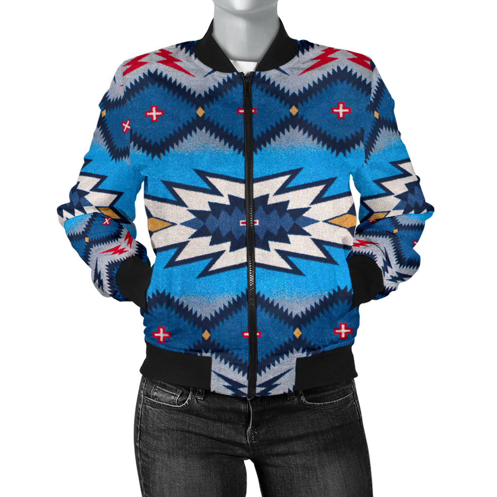 Blue Pattern American Women's Bomber Jacket LT10 - Wonder Print Shop