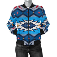 Blue Pattern American Women's Bomber Jacket LT10 - Wonder Print Shop