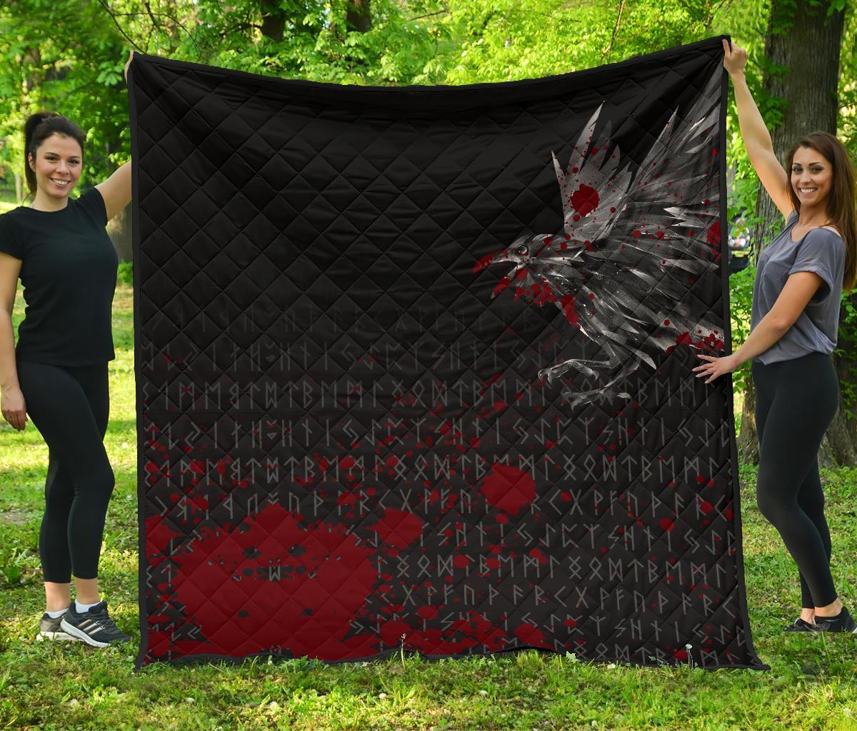 Viking Premium Quilt - The Raven Of Odin Rune Blood RLT12 - Wonder Print Shop