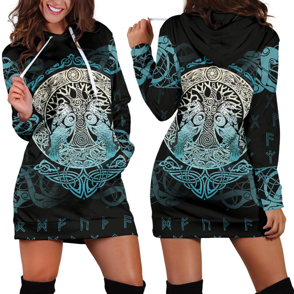 Viking Hoodie Dress Yggdrasil and Ravens RLT12 - Wonder Print Shop