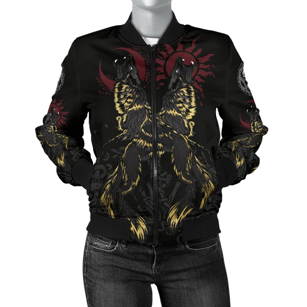 Viking Women's Bomber Jacket The Wolves Skoll and Hati RLT12 - Wonder Print Shop