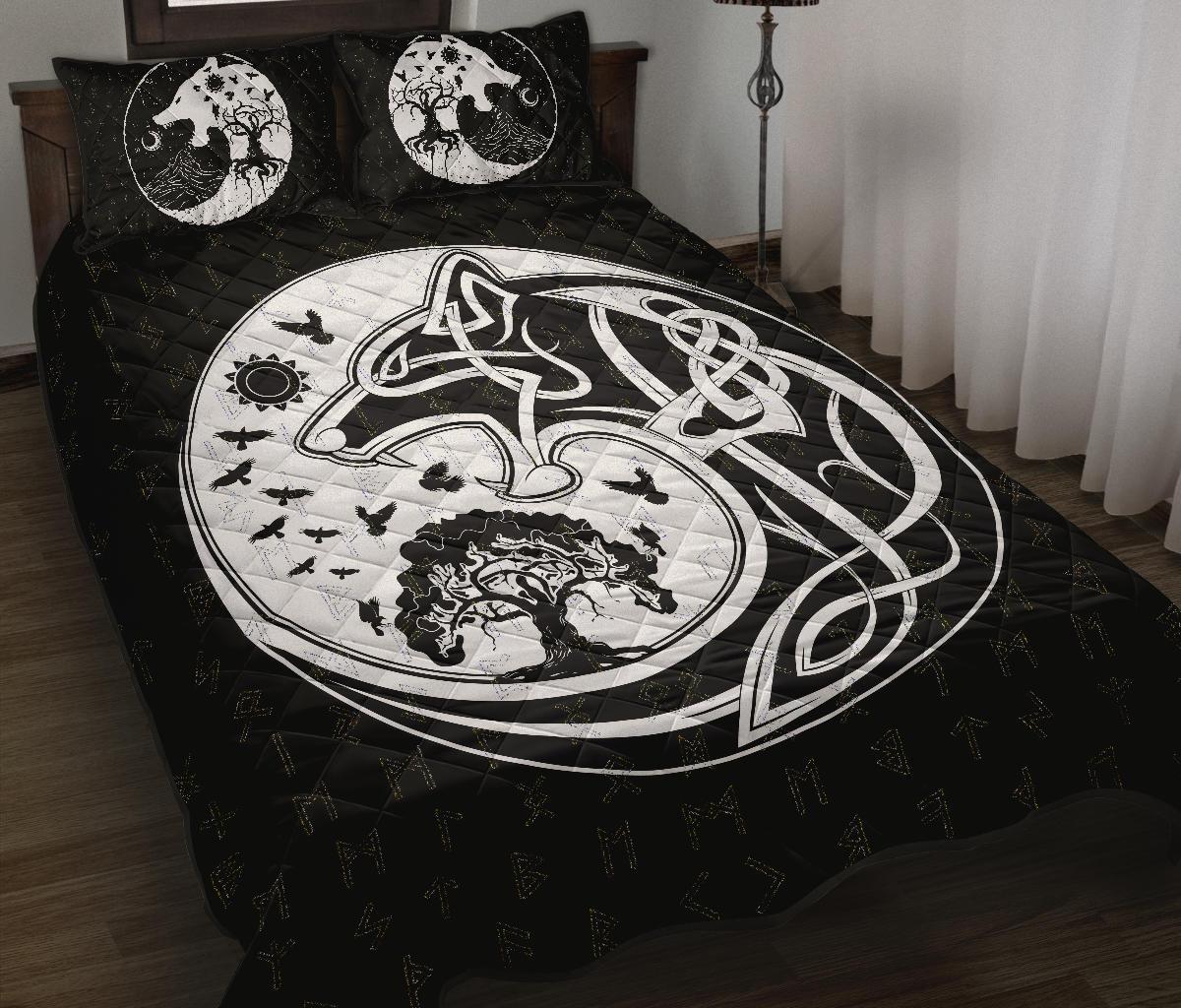 Viking Quilt Bed Set, Skoll and Hati Rune Tattoo RLT12 - Wonder Print Shop