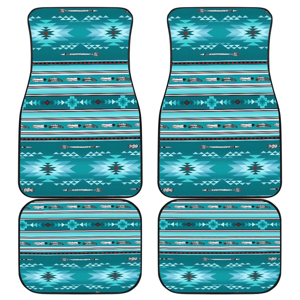 Native American Blue Light Pattern Front and Back Car Mats Set Of 4 LT10 - Wonder Print Shop