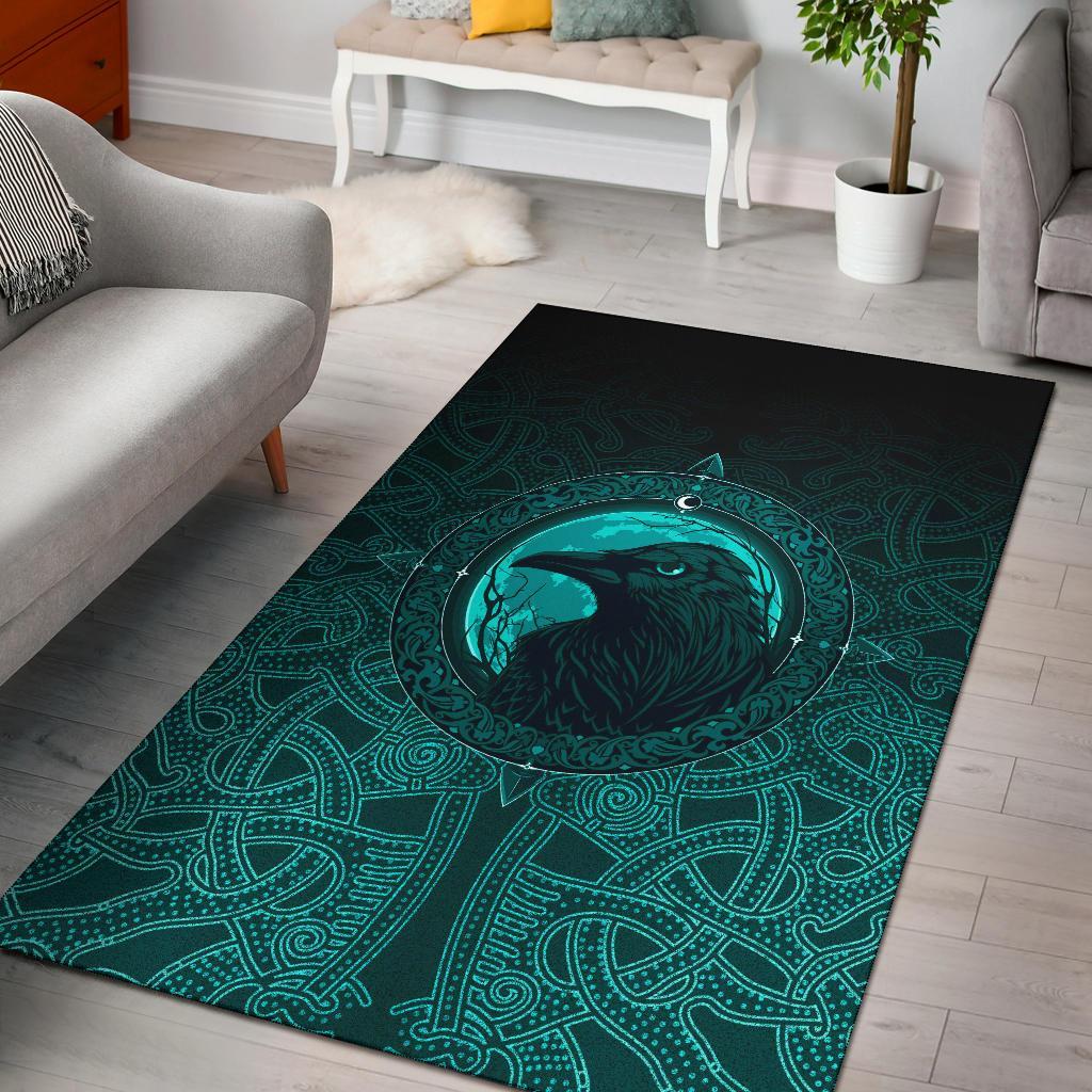 Viking Area Rug, Ethnic Odin Raven Cyan RLT12 - Wonder Print Shop