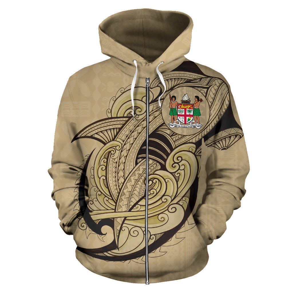 Fiji All Over Zip Up Hoodie Shark Coat Of Arms Gold - Wonder Print Shop