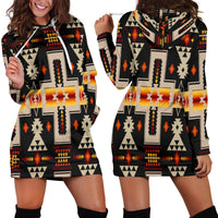 Black Tribe Design Native American Hoodie Dress LT10 - Wonder Print Shop