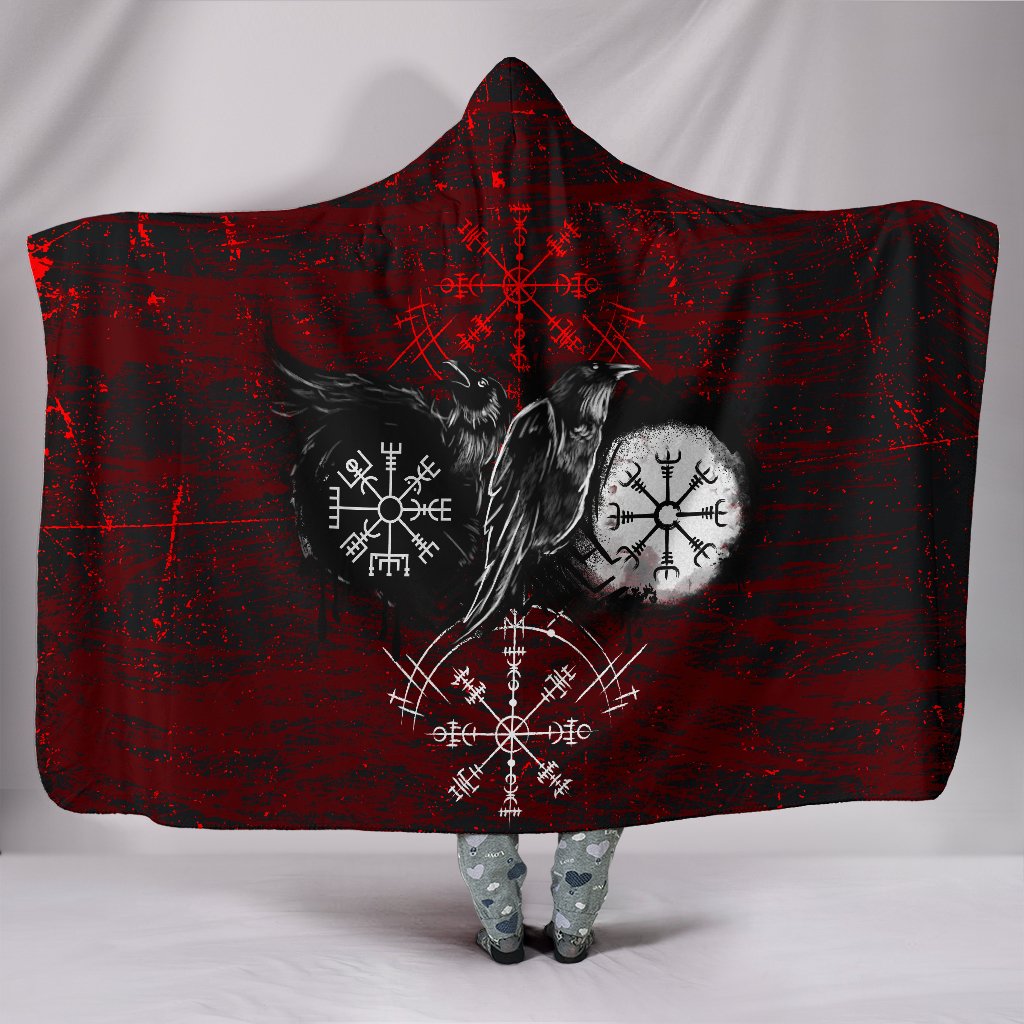 viking-hooded-blanket-raven-of-odin-and-symbol-viking-on-blood-background