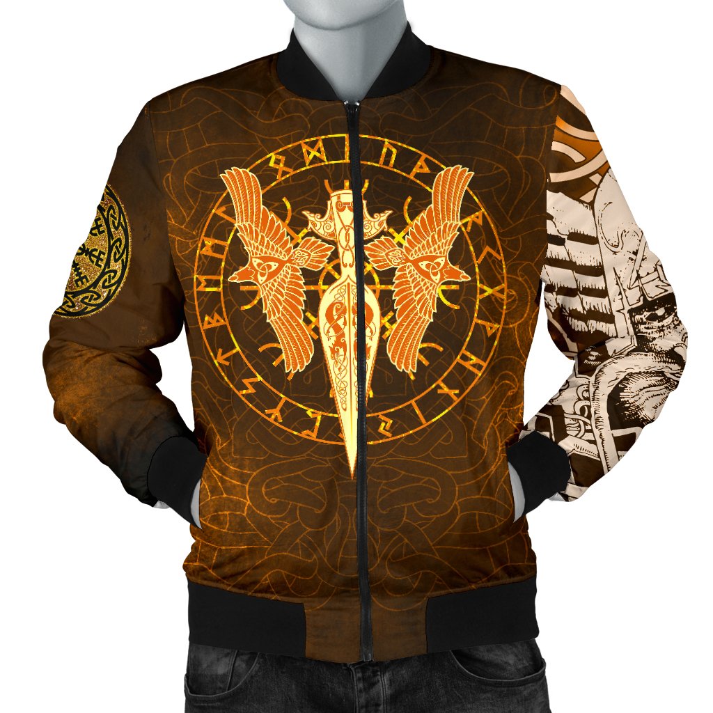 Viking Men's Bomber Jacket Gold Spear Of The God Odin - Gungnir and Two Gold Ravens RLT12 - Wonder Print Shop