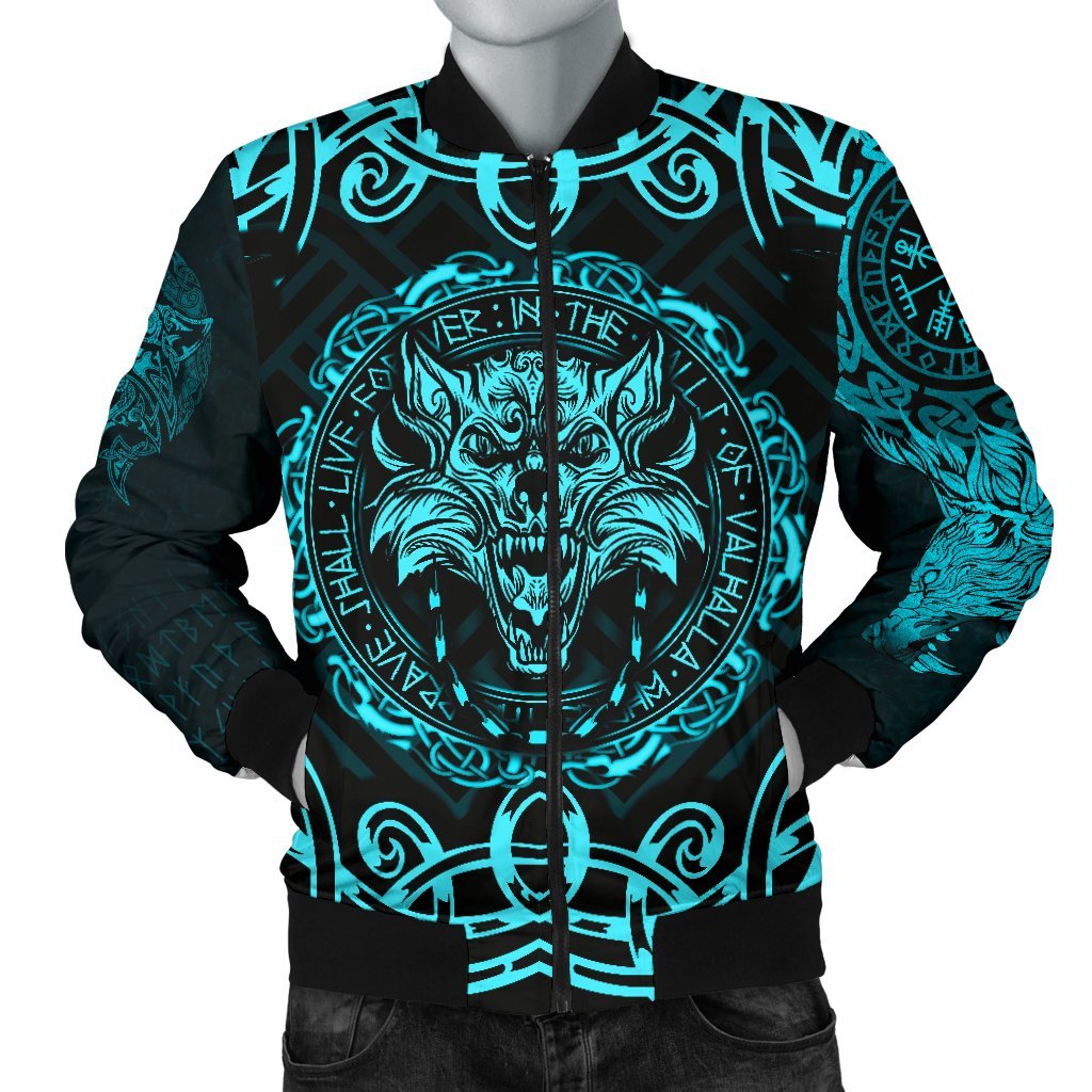 Viking Men's Bomber Jacket - Fenrir Viking Cyan 3D RLT12 - Wonder Print Shop