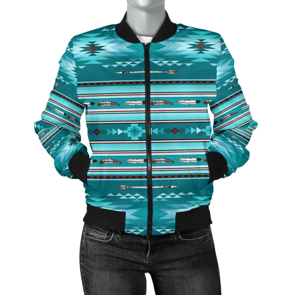 Blue Light Pattern Women's Bomber Jacket LT10 - Wonder Print Shop