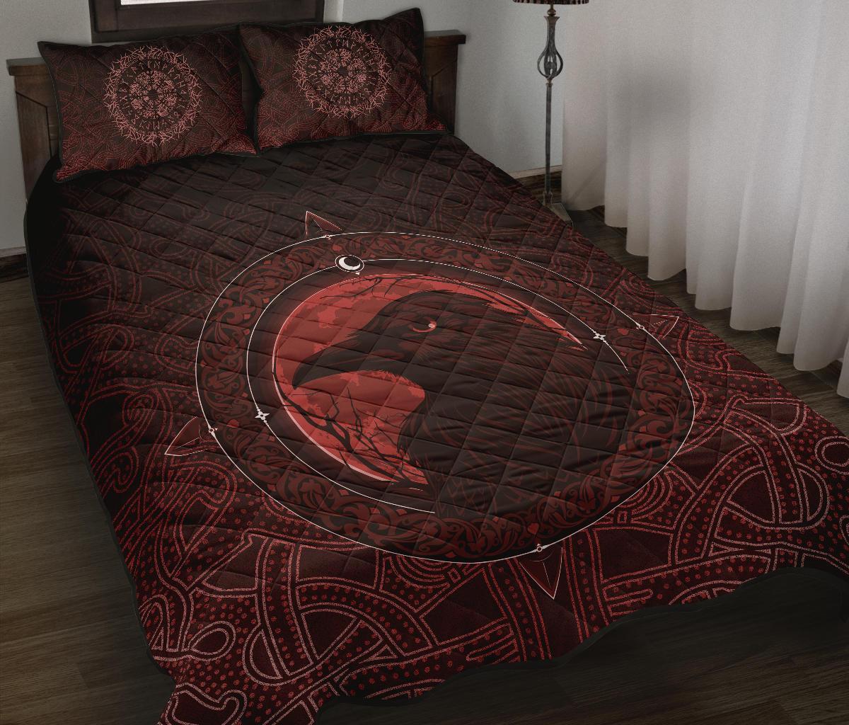 Viking Quilt Bed Set, Ethnic Odin Raven Red RLT12 - Wonder Print Shop