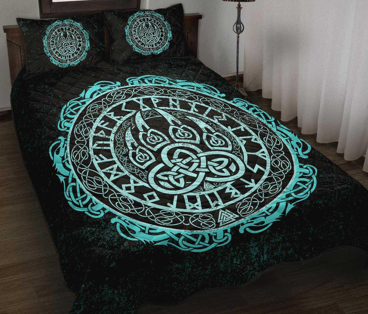 Viking Quilt Bed Set - Viking Bear Claws Cyan Tattoo RLT12 - Wonder Print Shop