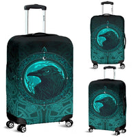 Viking Luggage Cover, Ethnic Odin Raven Cyan RLT12 - Wonder Print Shop