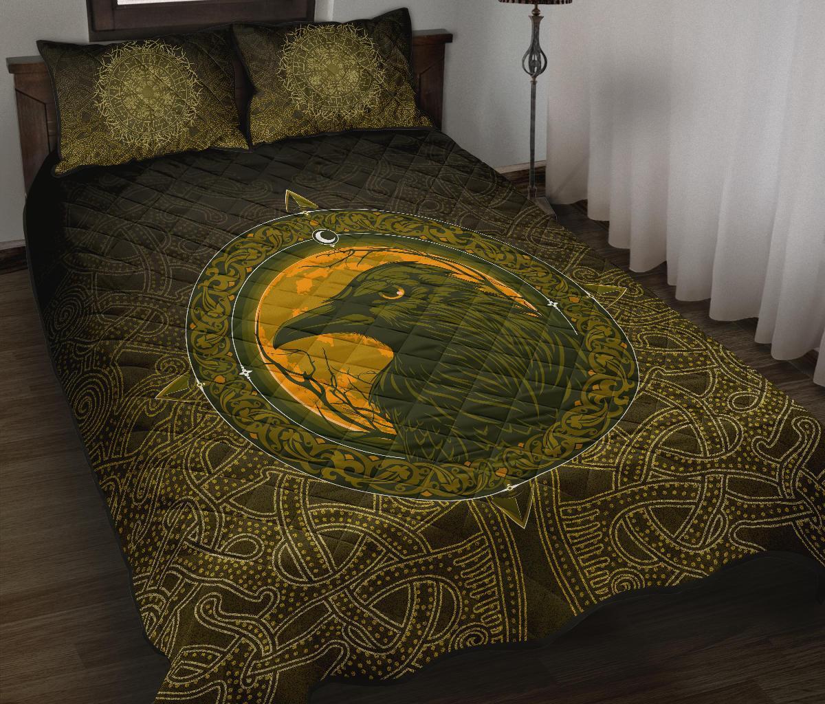 Viking Quilt Bed Set, Ethnic Odin Raven Gold RLT12 - Wonder Print Shop