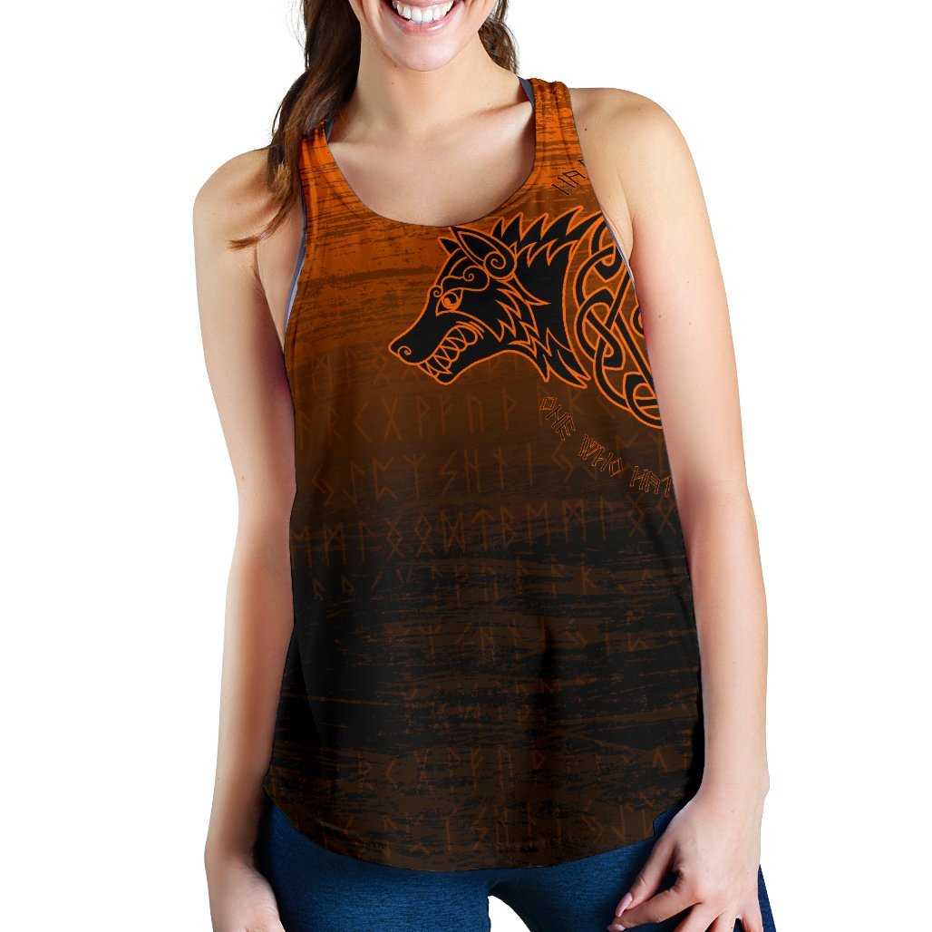 Viking Women's Racerback Tank, Skoll and Hati Orange RLT12 - Wonder Print Shop