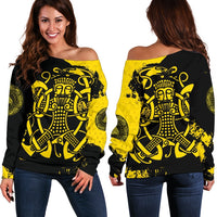 Viking Women's Off Shoulder Sweater, Loki Bound Triskele Rune Gold RLT12 - Wonder Print Shop