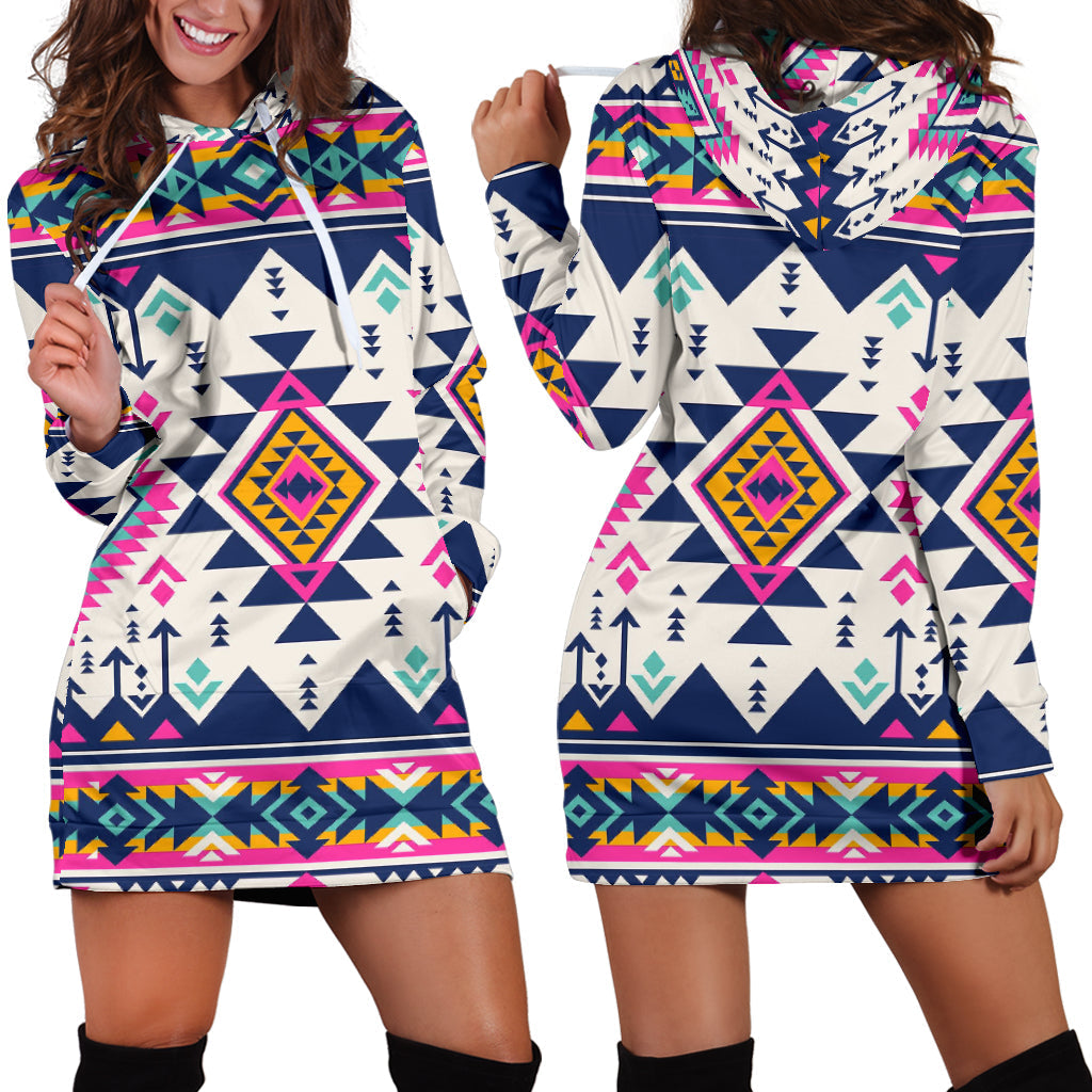 Pink Pattern Native American Hoodie Dress LT10 - Wonder Print Shop