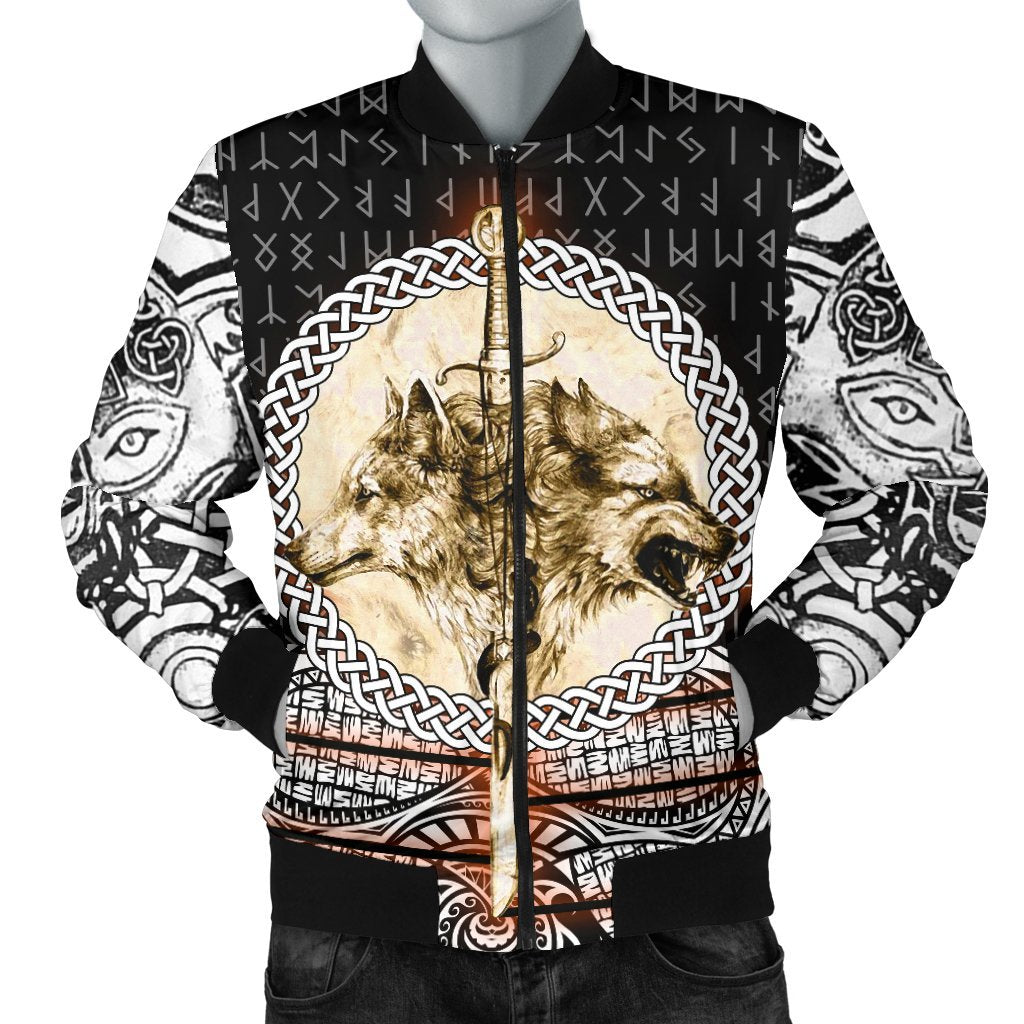 Viking Men's Bomber Jacket - Wolf and Vikings Tattoo 3D RLT12 - Wonder Print Shop