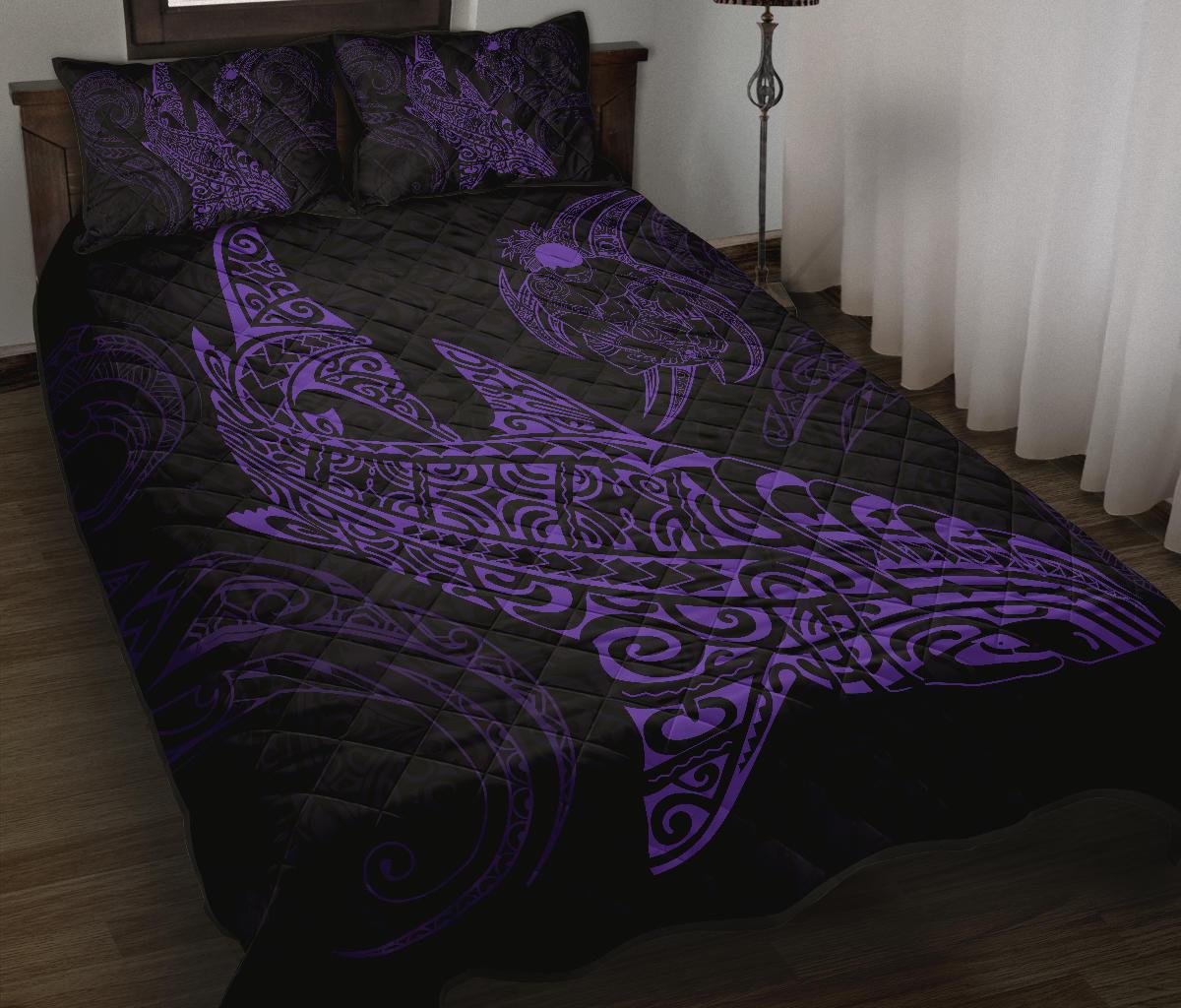 Polynesian Quilt Bed Set - Polynesian Purple Shark Warrior Tattoo - Wonder Print Shop