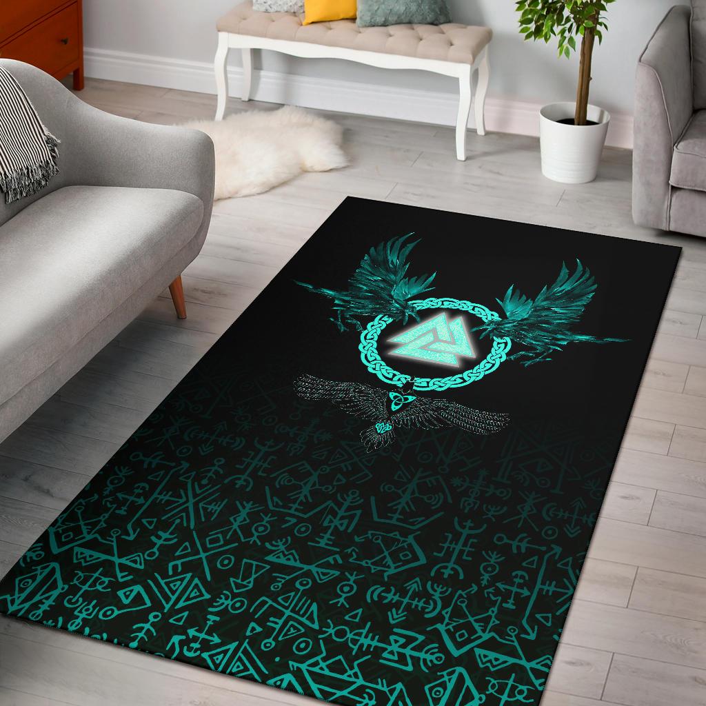 Viking Area Rug Three Raven and Valknut Cyan RLT12 - Wonder Print Shop