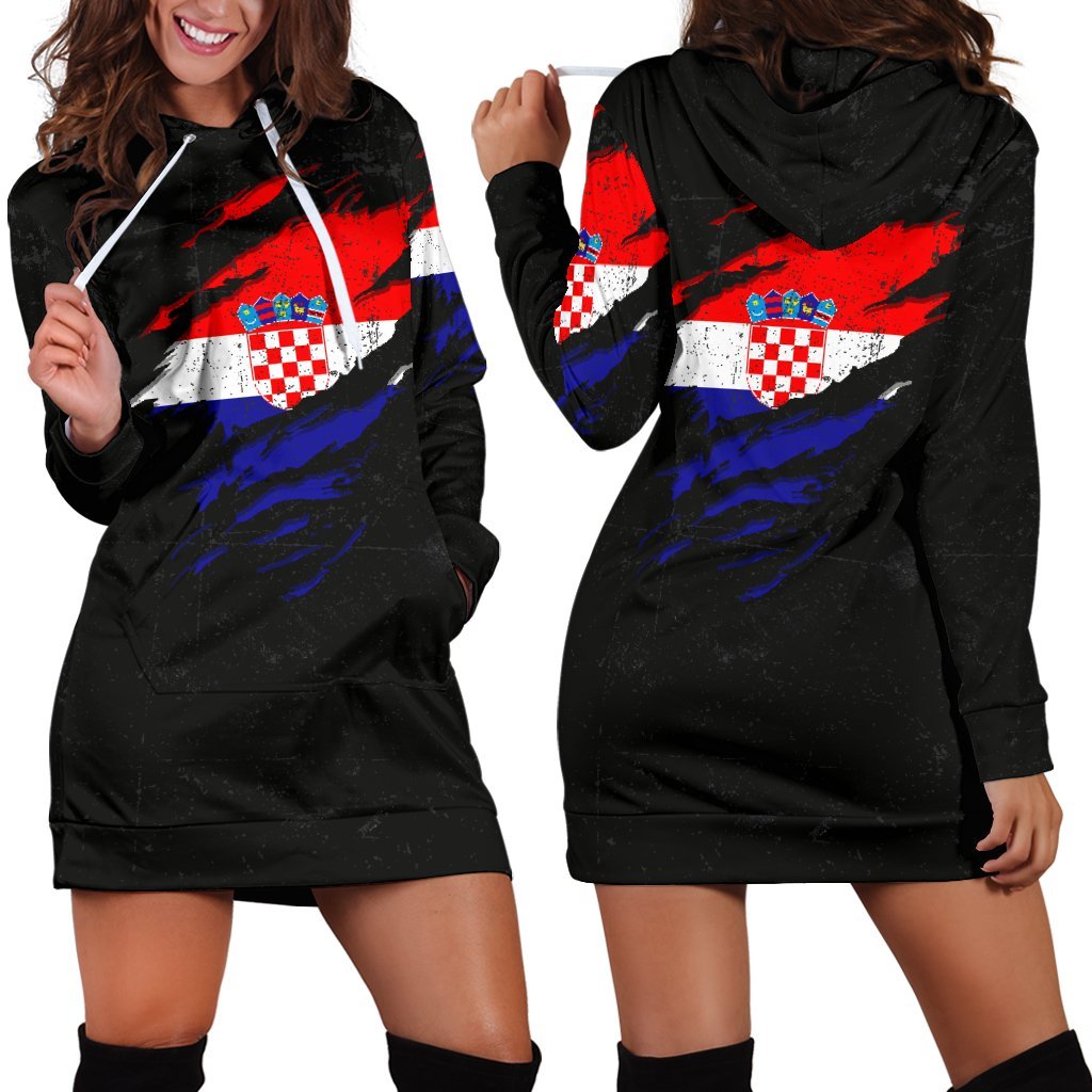 Croatia in Me Women's Hoodie Dress - Special Grunge Style - Wonder Print Shop