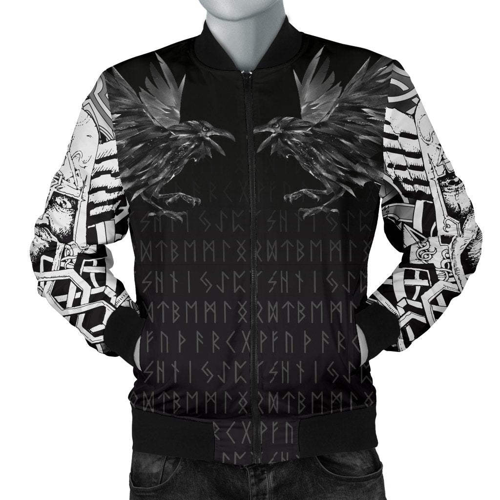 Viking Men's Bomber Jacket - Odin Huginn and Muninn Rune RLT12 - Wonder Print Shop