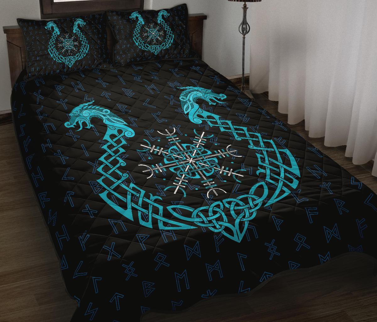 Viking Quilt Bed Set, Aegishjalmur Helm Of Awe Blue Edition RLT12 - Wonder Print Shop