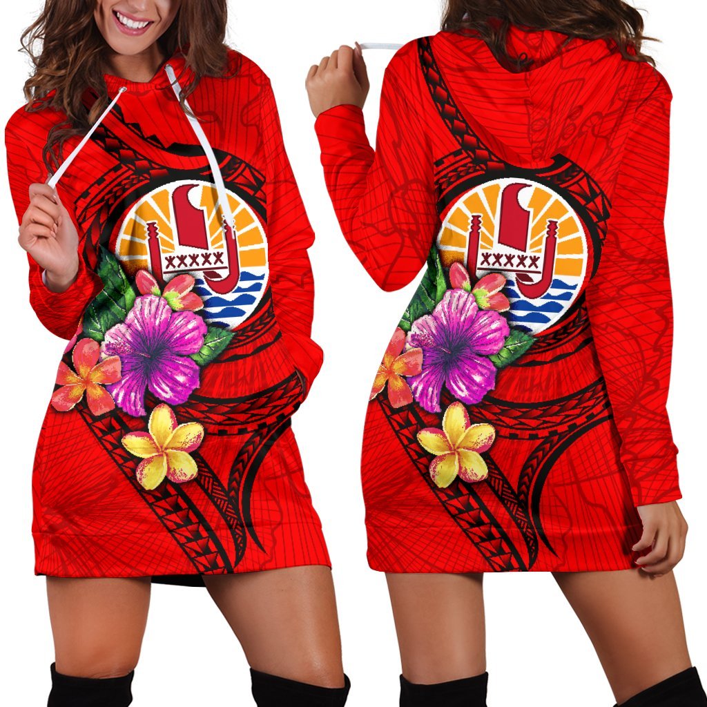 tahiti-polynesian-womens-hoodie-dress-floral-with-seal-red