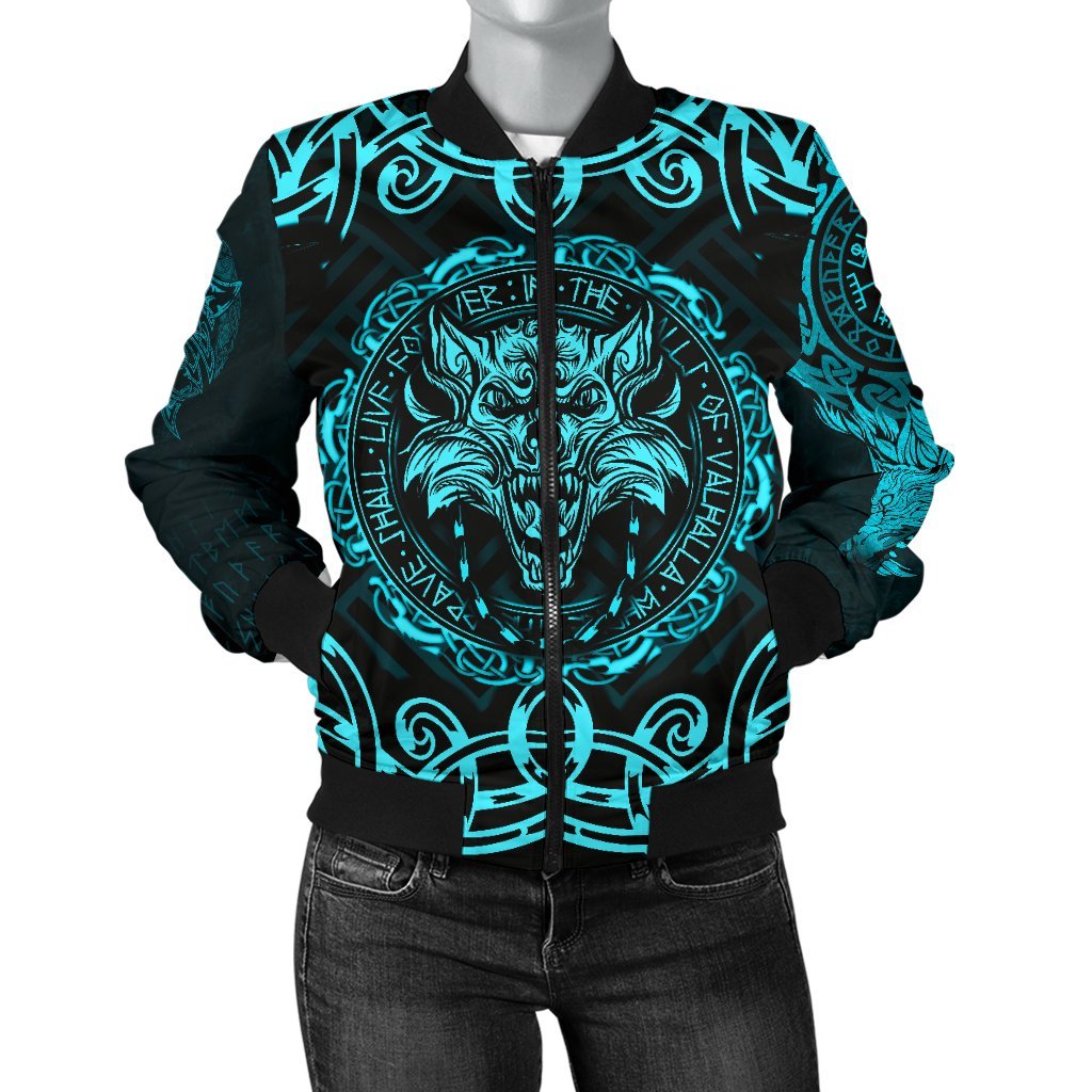 Viking Women's Bomber Jacket - Fenrir Viking Cyan 3D RLT12 - Wonder Print Shop
