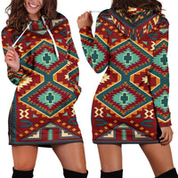 Tribe Ethnic Red Pattern Native American Hoodie Dress LT10 - Wonder Print Shop