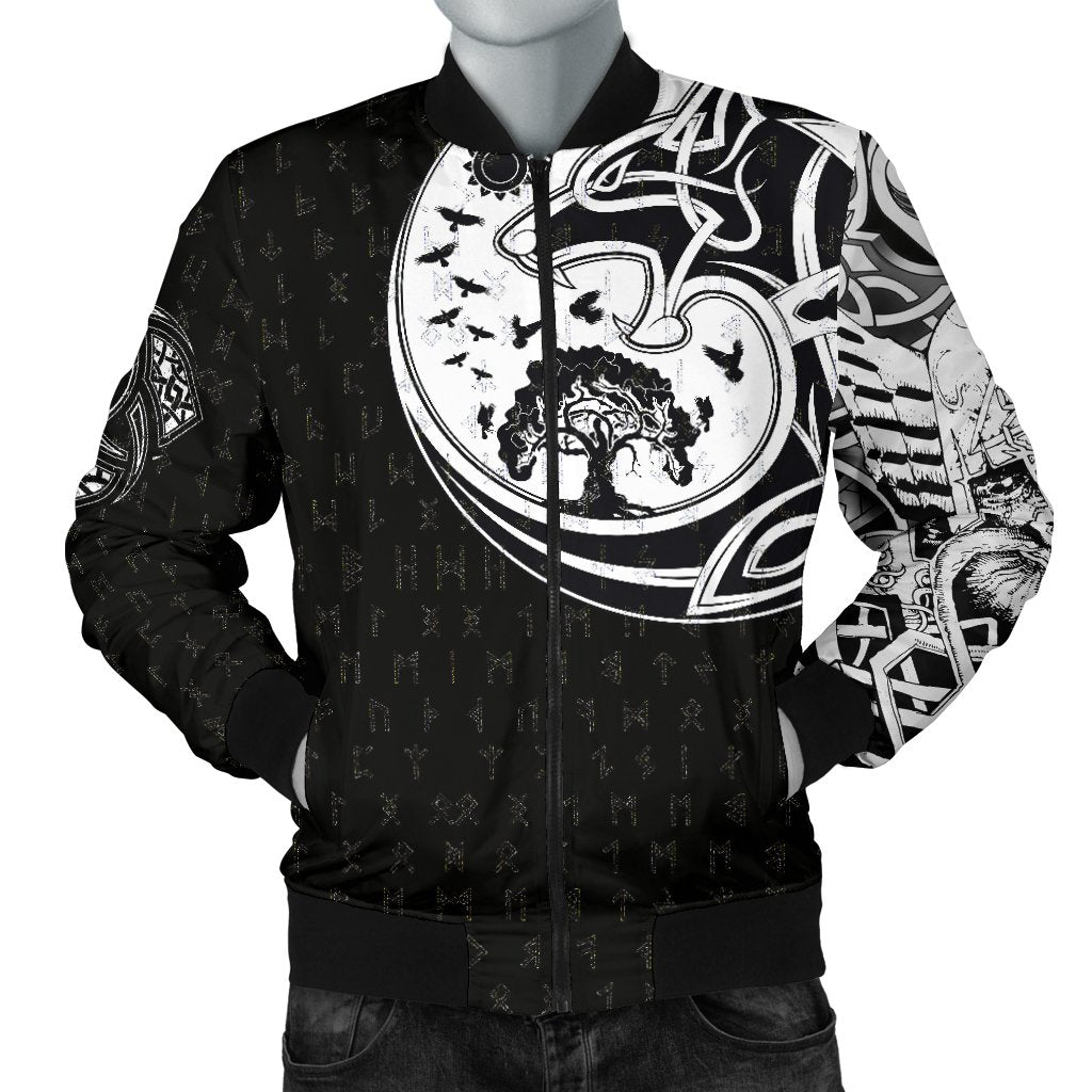 Viking Men's Bomber Jacket, Skoll and Hati Rune Tattoo RLT12 - Wonder Print Shop