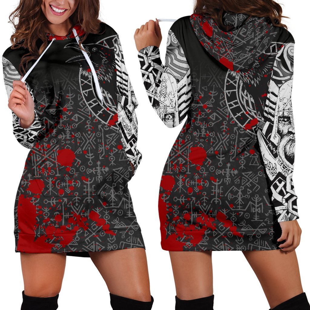 Viking Hoodie Dress Odin Raven Rune Futhark Blood RLT12 - Wonder Print Shop