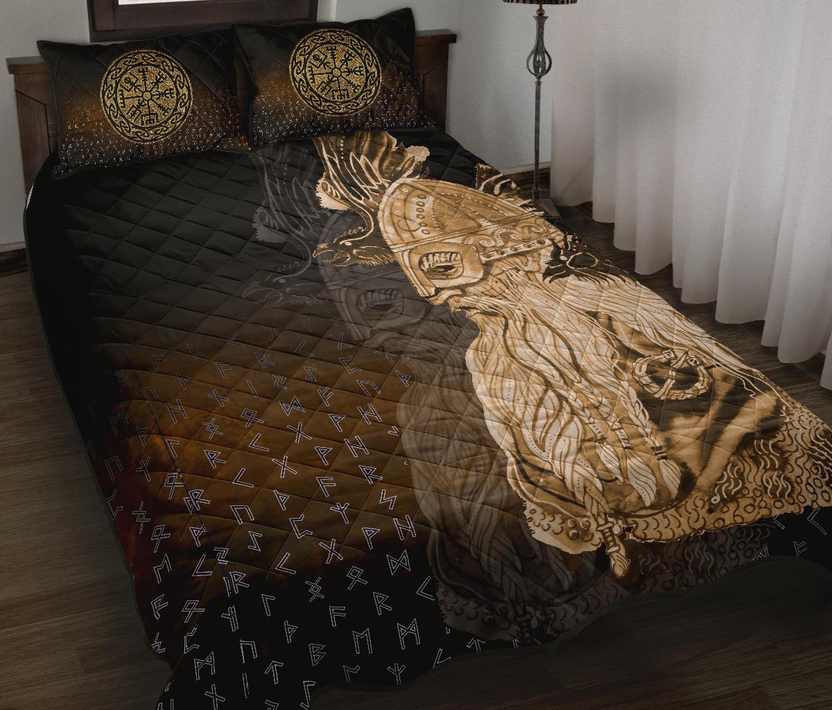 Viking Quilt Bed Set - Odin Raven Viking Gold RLT12 - Wonder Print Shop